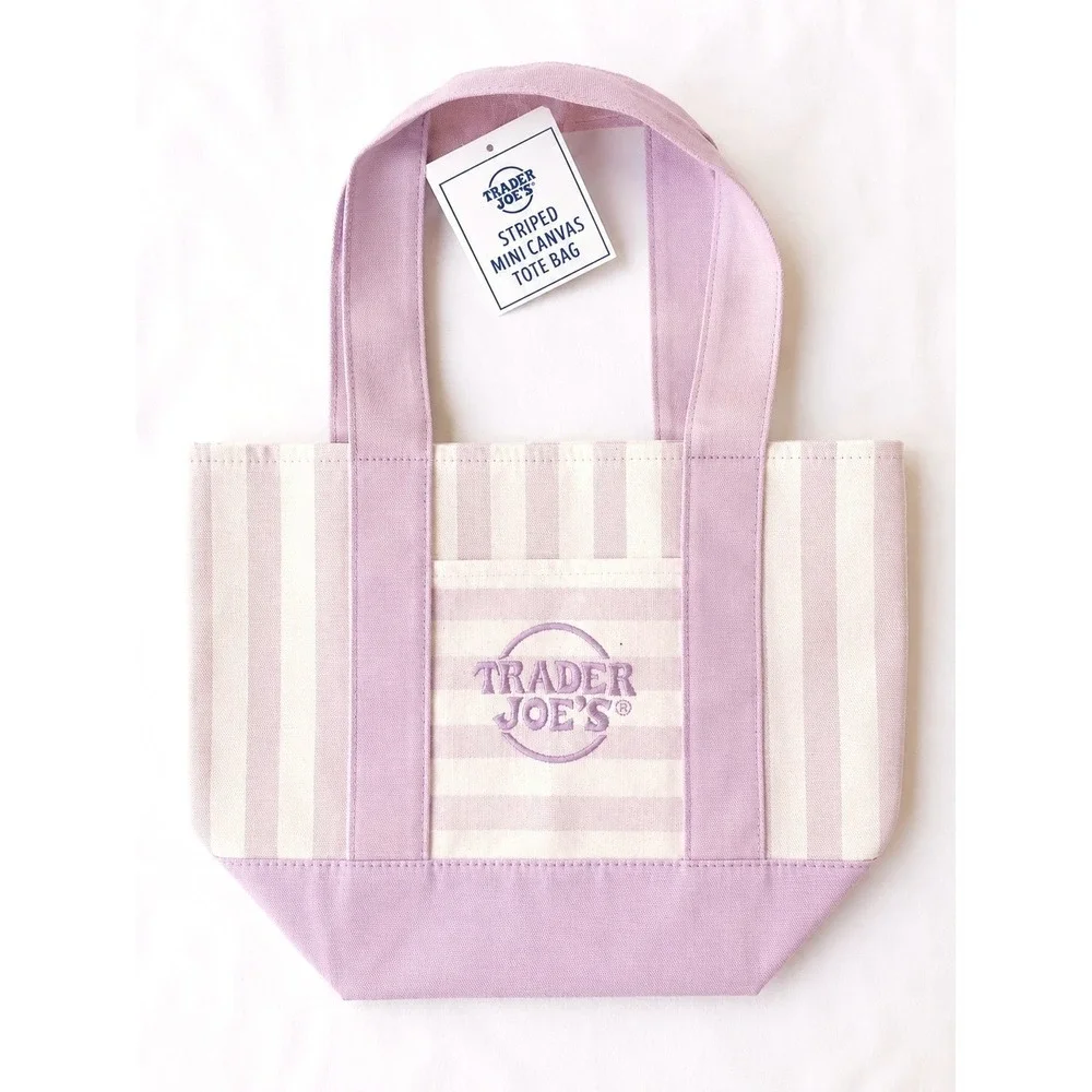 Trader Joes Striped Mini Canvas Tote Bag NWT Pink Limited Summer Ed. QUICK SHIP